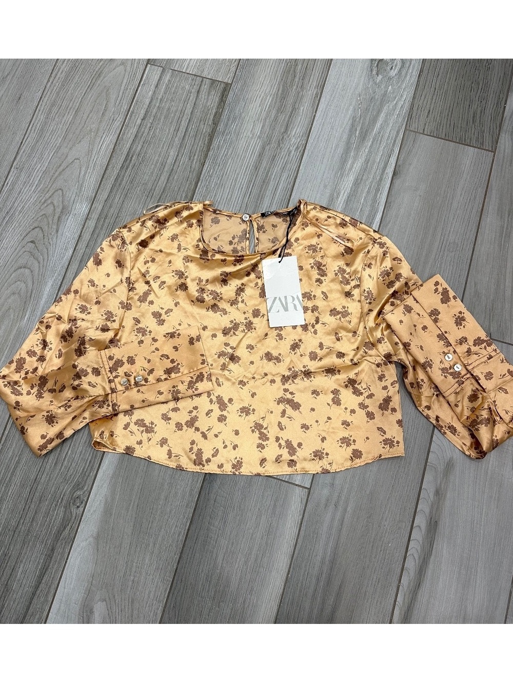 Zara Women's Satin Floral Long Sleeve Blouse XS